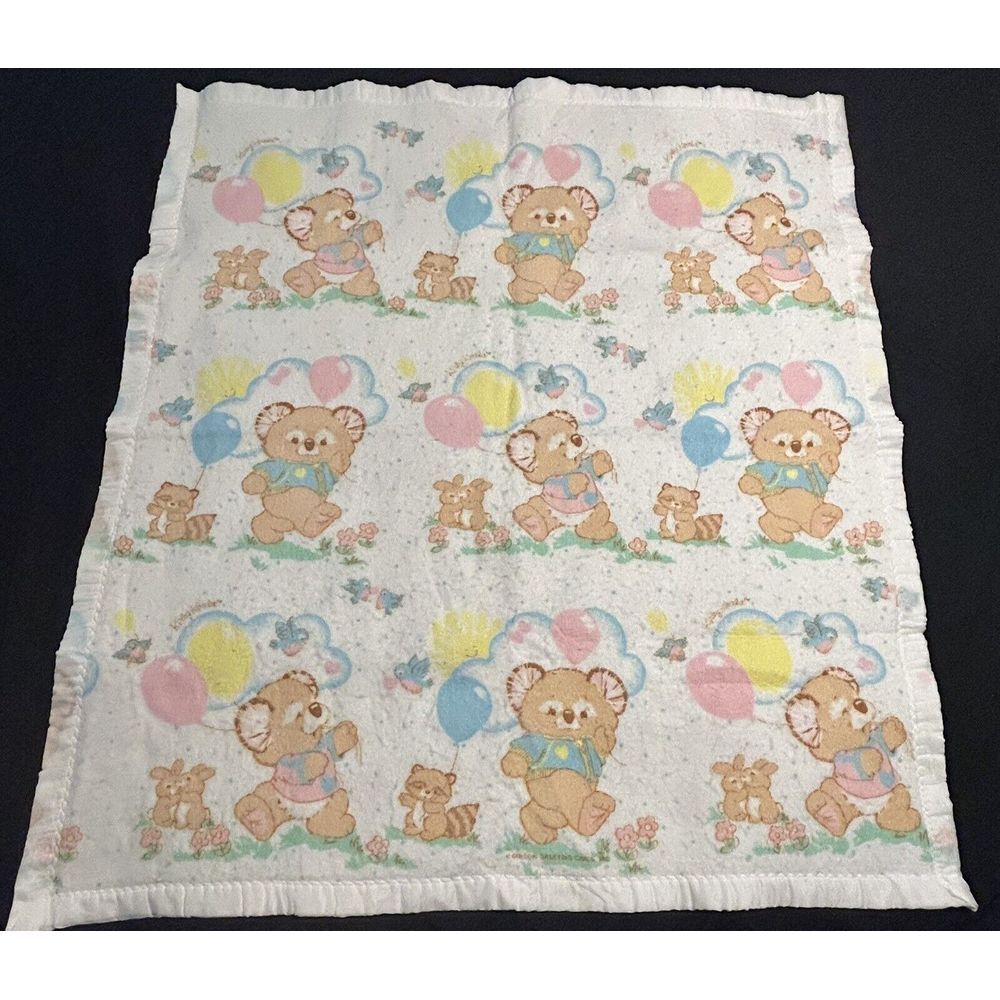 Vintage 1980s  Baby Blanket Satin Trim Kirby Koala Gibson Greetings 45"‎ x 45"